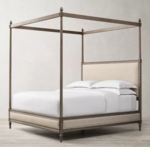 Lit double en bois massif sculpté de style américain rétro, surélevé, pour chambre à coucher, salon, appartement, villa, hôtel, personnalisation de meubles - Product Image 2