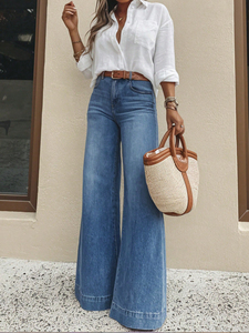 <span class=keywords><strong>Jeans</strong></span> Casual a <span class=keywords><strong>Vita</strong></span> Alta e Gamba Larga per Donna, Stile Vintage Blu, Vestibilità Comoda e Lunga - Product Image 4