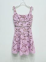 Robe trapèze ajustée pour femme à col carré, rose, sans manches, taille haute, avec découpes et dentelle florale exquise