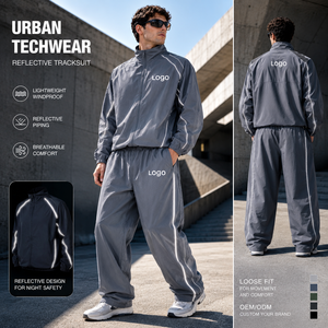 Survêtement technique réfléchissant personnalisé pour homme, coupe ample, en nylon léger, coupe-vent, style athleisure, vêtements de sport urbains - Product Image 2