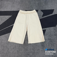 Pantalon Culotte Cropped Ample Beige à Taille Élastique et Ourlet Volanté, Style Streetwear, Marque Privée ODM