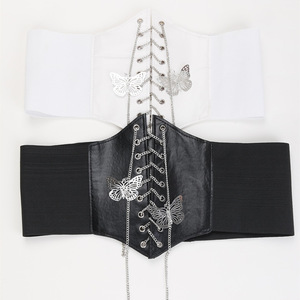 FF984 Vestido <span class=keywords><strong>Waspie</strong></span> Cincher Cintura Con Cadena De Metal Dama Cordones Cinturones Elásticos De Cuero Mujeres Corsé Cinturón - Product Image 3