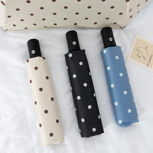 Parapluie pliant entièrement automatique à pois pour adulte, protection UV, revêtement noir, design simple, double usage soleil/pluie, fibre de polyester - Product Image 2