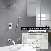 Ensemble complet de robinetterie de douche en laiton avec valve en céramique, finition chrome brossé, bec de baignoire cascade et douchette à effet pluie pour usage hôtelier