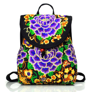 Sac à dos en toile brodée avec fermeture éclair pour femme, élégant, vintage, ethnique, floral, sac à main, sac de shopping, sac de voyage - Product Image 2