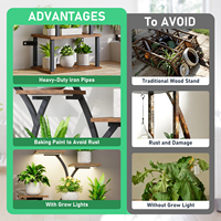 Support de plantes LED en forme de branche d'arbre avec chaîne suspendue pour fougères, présentoir haut en bois et métal à 8 pots, coin douillet pour salon