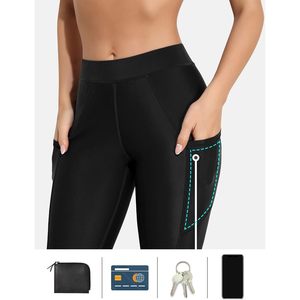 FOXA Leggings de natación para mujer, de cintura alta, con bolsillos, para natación, buceo, pantalones de poliéster elásticos de longitud completa - Product Image 4