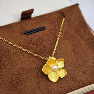 Collier pendentif minimaliste en forme de fleur en argent 925 plaqué or UM Jewelry, perle d'eau douce naturelle, unisexe, mariage, fiançailles - Product Image 6