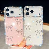 Coque de téléphone transparente antichoc en acrylique pour iPhone 17 Pro Max 18 Pro 18 17 16 15 14 13 avec design nœud scintillant rose
