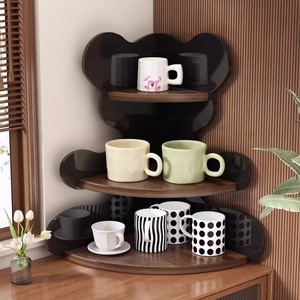 Corner Wall Shelf 3 Tier Wood Round Storage <b>Rack</b> For <b>Kitchen</b> Office Desk Organizer Teacup Holder - Product Image 1