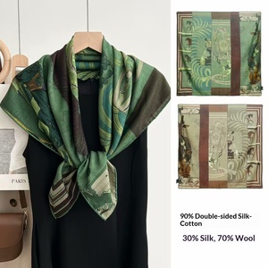 Écharpe en soie imprimée double face élégante pour femme, collection Printemps-Automne-Hiver 2026, châle carré en laine de 90 cm, écharpe personnalisée - Product Image 2