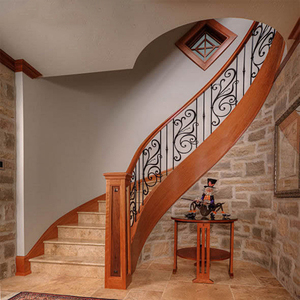 Rampe d'escalier en fer forgé courbé Tanlong avec décorations en <span class=keywords><strong>bois</strong></span>, installation facile, en <span class=keywords><strong>métal</strong></span> et <span class=keywords><strong>bois</strong></span> - Product Image 2