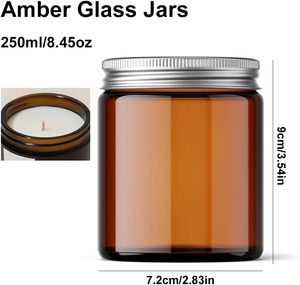 Pot à bougie en verre transparent ou ambré vide et personnalisable de 50 ml, 100 ml, 250 ml, 500 ml avec couvercles en aluminium noir et or, logo personnalisé - Product Image 2