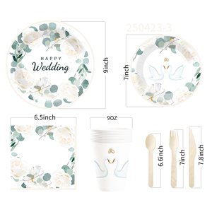 Juego de vajilla desechable para fiestas DAMAI, platos de papel con diseño floral de hojas verdes para suministros de boda, para 8 personas. - Product Image 6