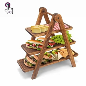Rak Kue Bertingkat 3 dari Bambu, Tempat Sajian Kue Kering, Piring Keju, Nampan Kayu untuk <span class=keywords><strong>Dessert</strong></span> dan Buah, Rak Lipat Vintage untuk Sayuran - Product Image 1