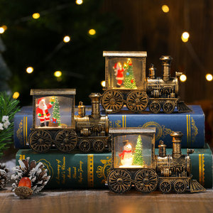 New Creative Gold-Brushed Glowing Water-Filled PVC <b>Train</b> Head <b>Ornament</b>, <b>Christmas</b> Gift Decoration, Night Light - Product Image 3