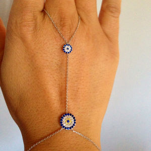 Pulsera de cadena larga con dije de ojo turco redondo personalizado de fábrica y anillo de mano esclava - Product Image 2