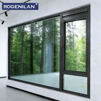 Ventanas de Aluminio con Doble Acristalamiento y Aislamiento Térmico Estilo Americano Rogenilan, Ventana Abatible de Vidrio Resistente al Viento para Casas