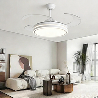 Kipas Angin Plafon LED Modern DC Motor Indoor 42-48 inci, Dapat Diredupkan, Berbahan Besi, Dapat Ditarik, dengan Remote Control, 6 Kecepatan, Rendah Kebisingan
