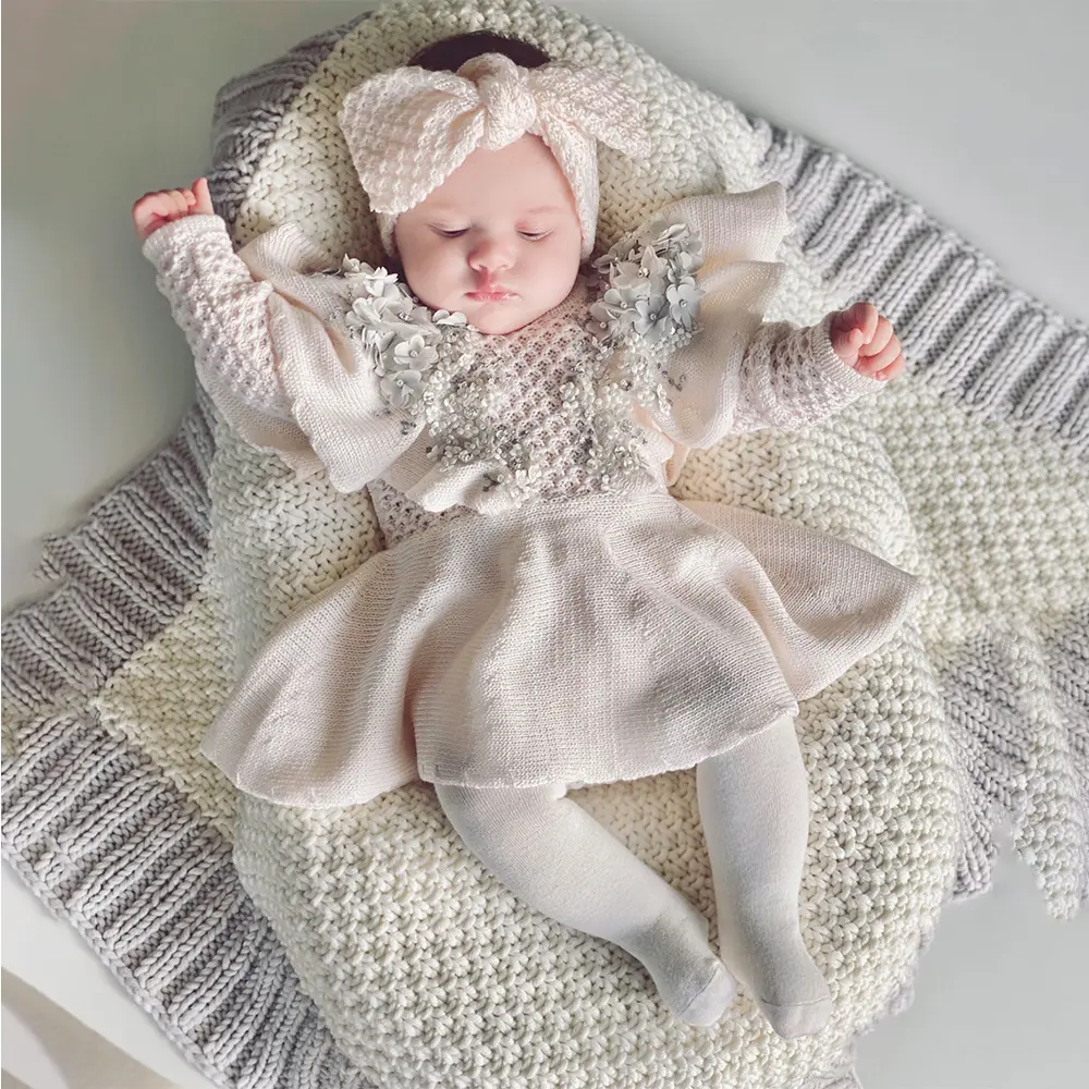 OEM Boutique Princess Pink Dress Baby Photo Props Newborn Outfit Girl Romper Mini Dress Knitting Girls Dress Designs
