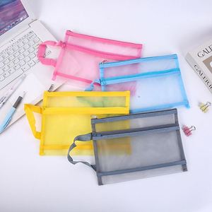 Wholesale <b>Nylon</b> Mesh Portable Handbag Tutor <b>Bag</b> Zipper Closure Pencil <b>Bag</b> Toiletries Cosmetics <b>Plastic</b> Document Organizer - Product Image 1