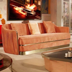 Sofá <span class=keywords><strong>de</strong></span> terciopelo plisado naranja dorado, muebles <span class=keywords><strong>de</strong></span> hotel tapizados, sofás <span class=keywords><strong>de</strong></span> 3 plazas - Product Image 3