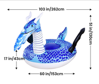 Vente en gros usine : Grand matelas flottant gonflable bleu en forme de dragon, animal de dessin animé à chevaucher pour fête aquatique estivale