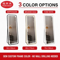 Miroir sur pied Fullkenlight avec cadre en métal noir, LED intégrée, tactile, à intensité variable, rétroéclairé, miroir de corps entier