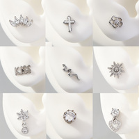 Clous d'oreilles en acier inoxydable 316L 16G à filetage externe, sertis de zircon, plaqués rhodium, hypoallergéniques, bijoux de piercing