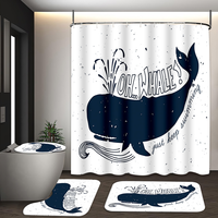 Ensemble de rideaux de douche Muyu en polyester imperméable, motif floral, dauphin et requin, 4 pièces, écologique, antidérapant, pour la décoration de salle de bain