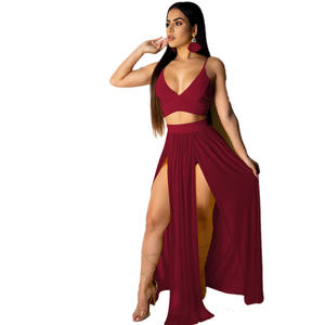 Vestido largo de verano Talla Mujer Verano Fuera del hombro Vestidos de playa 2PCS Vestido vintage de <span class=keywords><strong>color</strong></span> sólido - Product Image 5