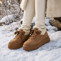 Bottes de neige à lacets pour femmes, dessus en daim de vache, doublure en fausse fourrure Teddy, semelle intérieure légère, plateforme antidérapante en TPR, semelle épaisse respirante