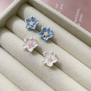 925 Sterling Silver Flower <b>Stud</b> <b>Earrings</b> <b>Blue</b> And Pink For Women Everyday Wear - Product Image 1