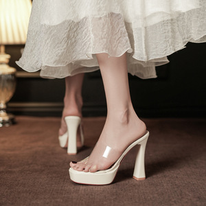 9696C Transparent Heeled Sandals <b>Platform</b> Chunky <b>Heel</b> <b>Open</b> <b>Toe</b> Waterproof Summer Wear - Product Image 2