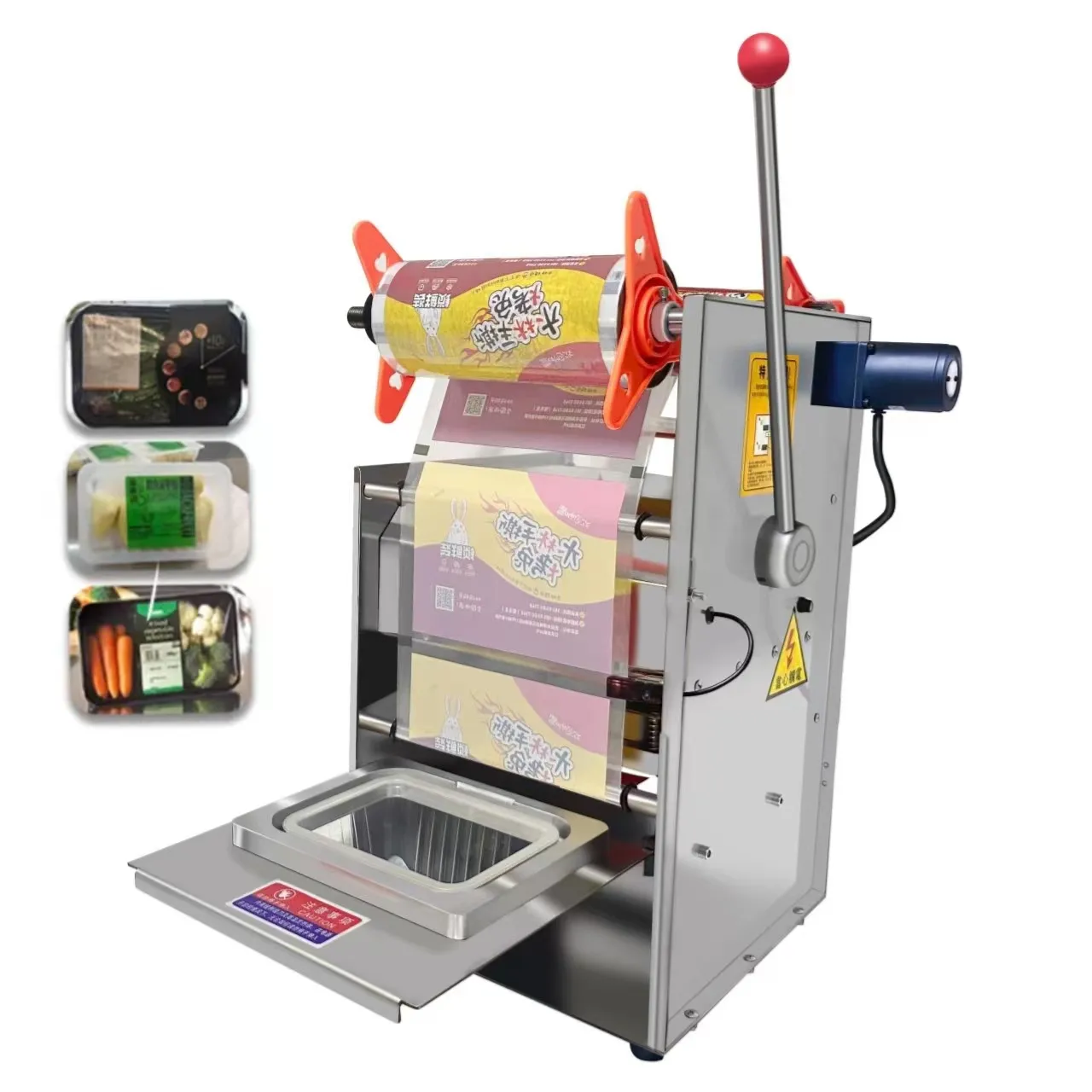 Mesin Penyegel Baki Makanan Cepat Saji Desktop Manual Mesin Pembungkus Tray Sealer