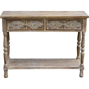 PARISLOFT-Mesa auxiliar vintage de madera con 2 cajones y 1 estante inferior, consola rústica para almacenamiento, muebles de mesa de entrada acentuados - Product Image 5