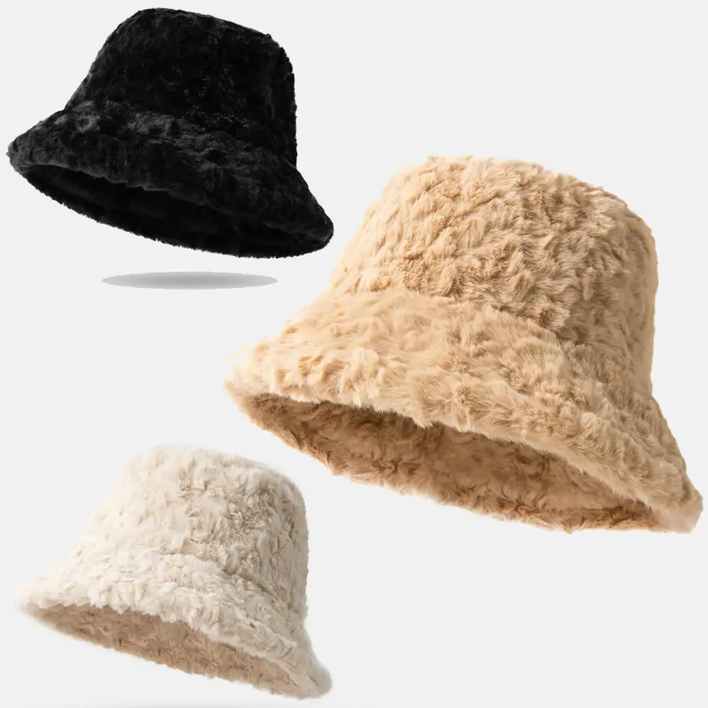 Q30866 grande taille plus chaud hiver femme seau chapeau femmes accessoires fausse fourrure Sherpa floue pêcheur chapeaux