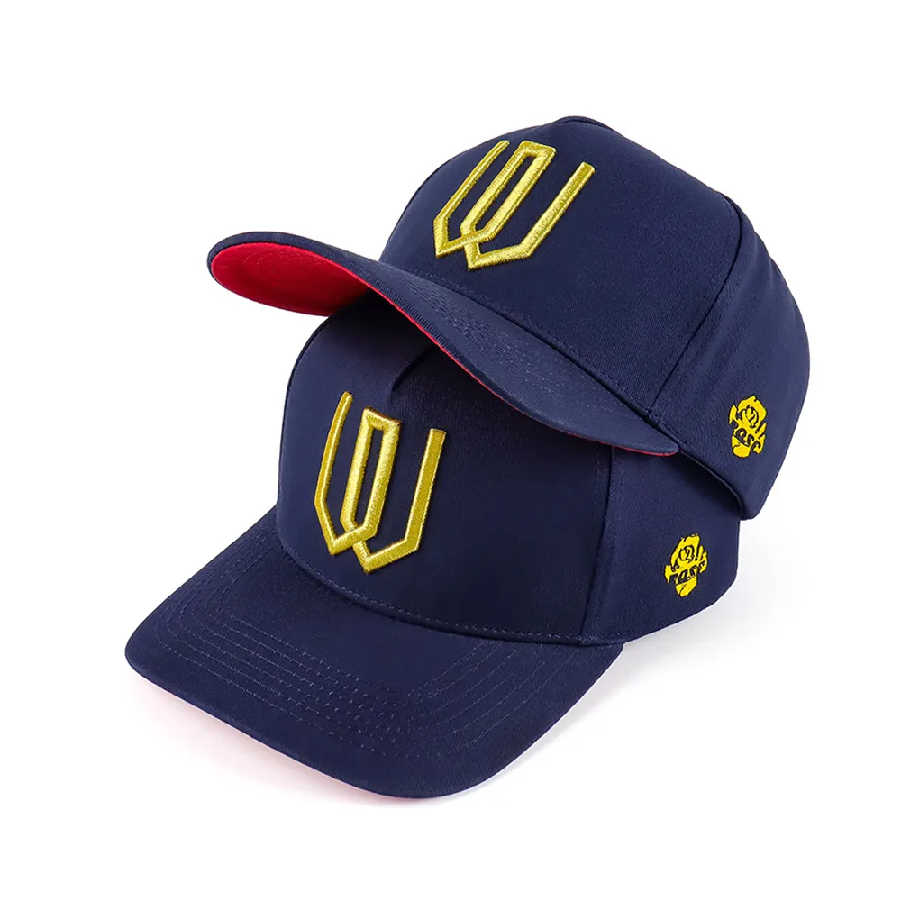Pesanan kecil kualitas barang minimum topi bisbol 5 panel kustom 3D logo bordir topi bisbol dengan tepian melengkung