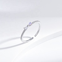 Bague en argent sterling 925 personnalisée avec nœud mignon et opale, ajustable, simple, empilable, pas chère, avec pierres précieuses naturelles pour filles