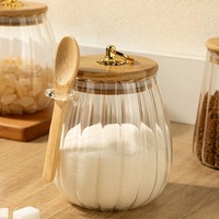 Pot de rangement en verre pour grains de café, recouvert de bambou, avec cuillère, pour thé et café en poudre, stockage et conservation des aliments