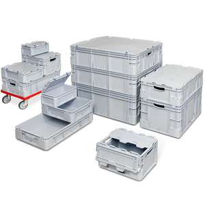 LxWxH 600x400x320 mm 64 litre capacity 2 through handles <b>grey</b> color heavy duty container <b>storage</b> <b>boxes</b> - Product Image 3