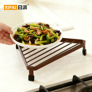 Ripai Triangular Pot Rack Iron Heat Insulating <b>Tabletop</b> Kitchen <b>Storage</b> Corner Shelf For Cookware Support - Product Image 2