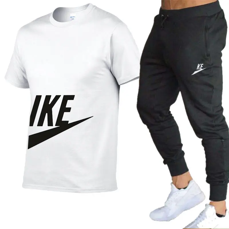 Wholesale Unisex White T shirts Bulk Plain 100% Cotton Tee Shirt Custom Logo Team Men's Summer T-Shirt Pants set