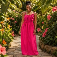 Robe longue plissée élégante sans manches pour femme, en mousseline, avec bretelles 3D, idéale pour les soirées – Vente en gros usine