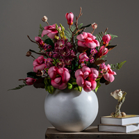 Fleurs artificielles d'Anthurium blanc, arrangement de Magnolias, fausses fleurs, vase en céramique, décoration pour la maison, le bureau, les mariages et les fêtes