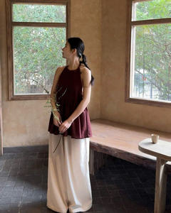 Conjunto de Pantalones y Top Halter con Peplum, Manga Larga, Dos Piezas, Mezcla de Algodón Sólido, Tejido, Corte Regular, Transpirable, Fácil de Usar - Product Image 6