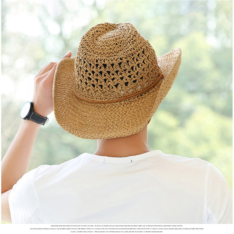 Chapeau Cowboy Unisexe En Paille - Large Bord, Protection UV, Sangle Menton, Taille Unique