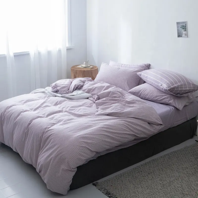 Parure de lit avec drap/housse de lit/taies d'oreillers, 100% coton, pour lit double/Queen/King Size