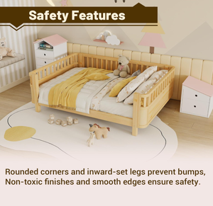 Letto per bambini a grandezza naturale con sponde, divano letto in legno per bambini con sponde di sicurezza rimovibili e angoli arrotondati - Product Image 5