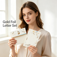 Ensemble de papier à lettres et d'enveloppes en feuille d'or, papeterie pour lettres d'amour avec boîte de rangement pour cartes postales, pour cadeaux et affaires